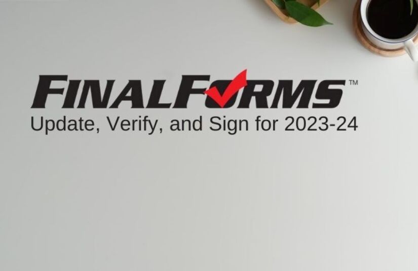 Final Forms logo with "Update, verify, and sign for 2023-24" and coffee cup
